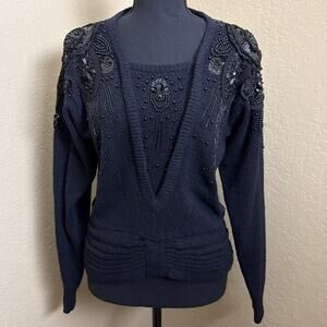 Raoul Silk Angora Beaded Sequin Embellished Sweater Top Black Sz S